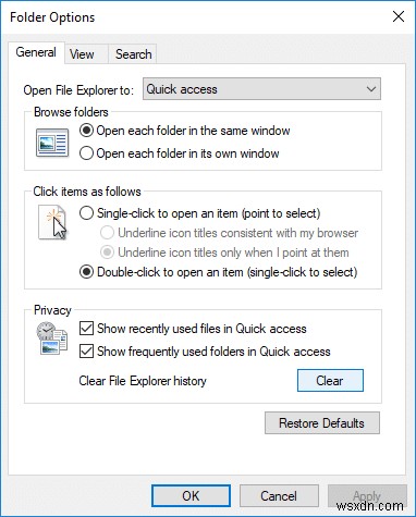 Windows 10에서 파일 탐색기 최근 파일 기록 지우기 