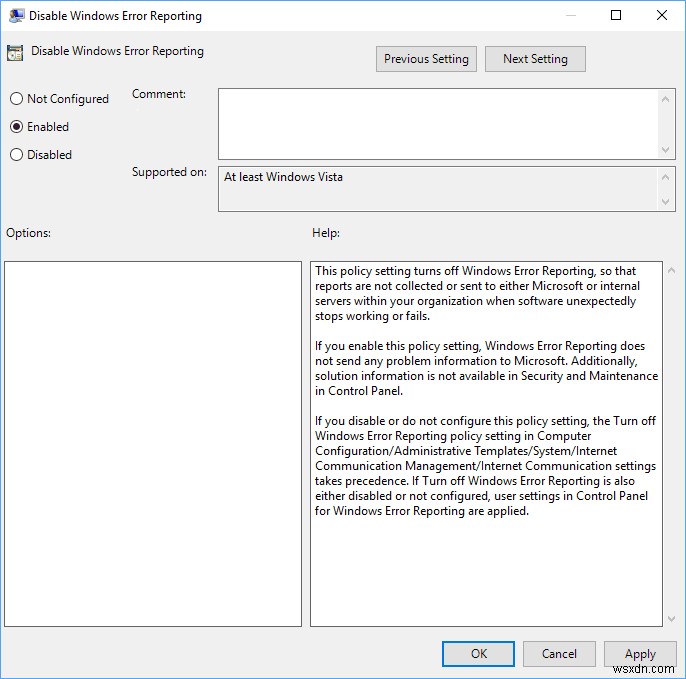 Windows 10에서 Windows 오류 보고 활성화 또는 비활성화