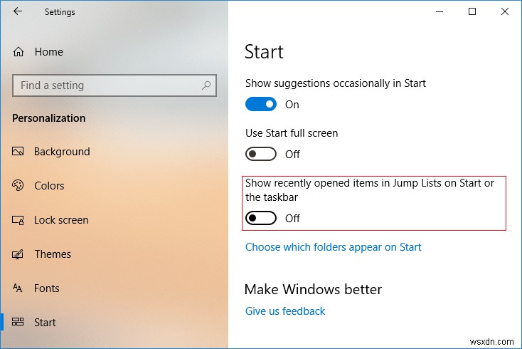 Windows 10에서 최근 항목 및 자주 사용하는 장소 끄기 