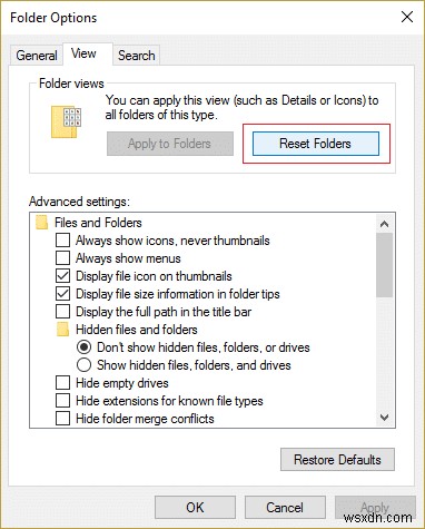 Windows 10에서 폴더 보기 설정을 기본값으로 재설정 