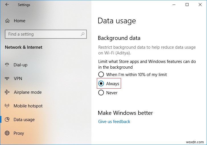 Windows 10에서 WiFi 및 이더넷에 대한 데이터 제한을 설정하는 방법 