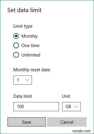 Windows 10에서 WiFi 및 이더넷에 대한 데이터 제한을 설정하는 방법 