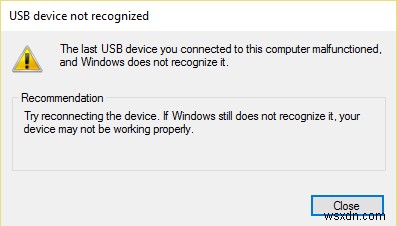 장치 설명자 요청 수정 실패(알 수 없는 USB 장치) 