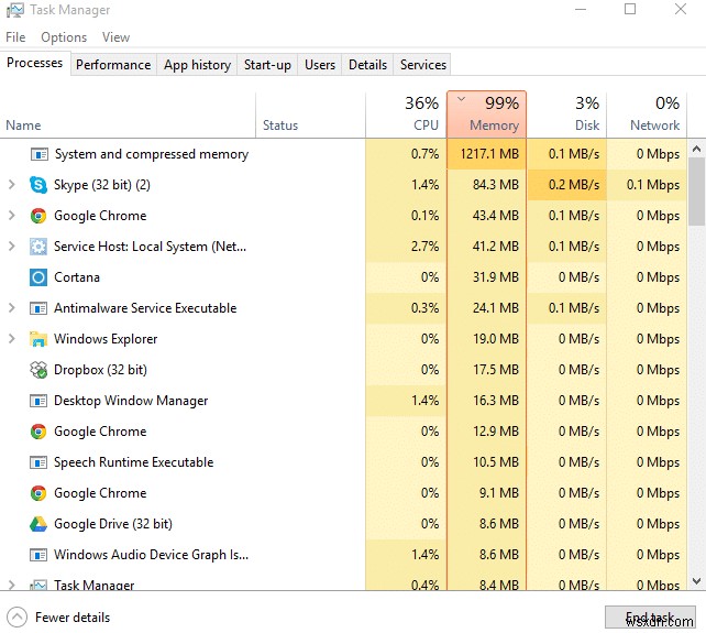 Windows 10의 작업 관리자에서 100% 디스크 사용량 수정 