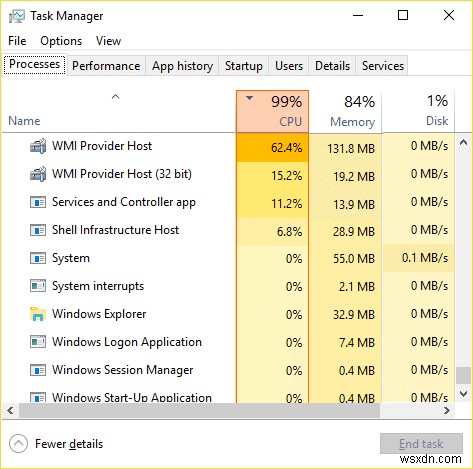 WMI 공급자 호스트 높은 CPU 사용량 수정 [Windows 10] 