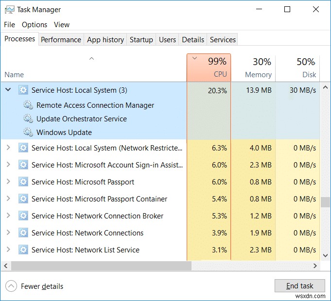 서비스 호스트 수정:로컬 시스템(svchost.exe) 높은 CPU 및 디스크 사용량 