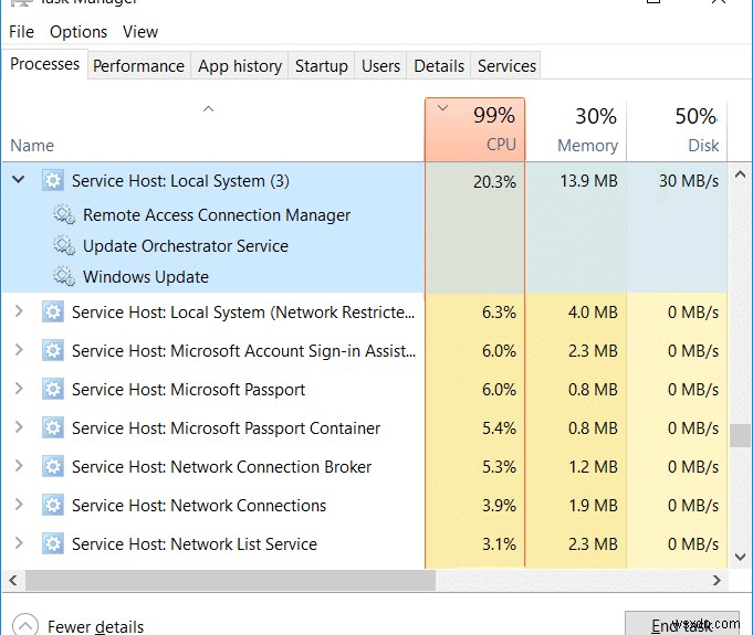 서비스 호스트 수정:로컬 시스템(svchost.exe) 높은 CPU 및 디스크 사용량 