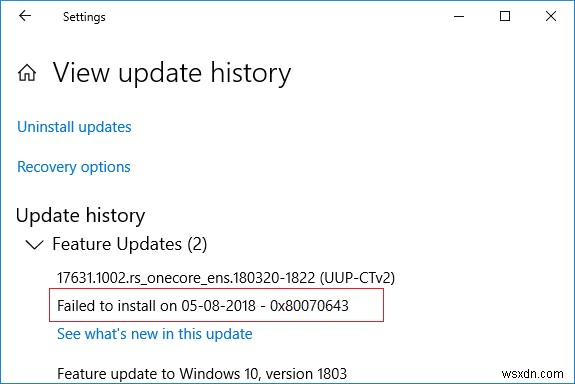 Windows 업데이트 오류 0x80070643 수정 