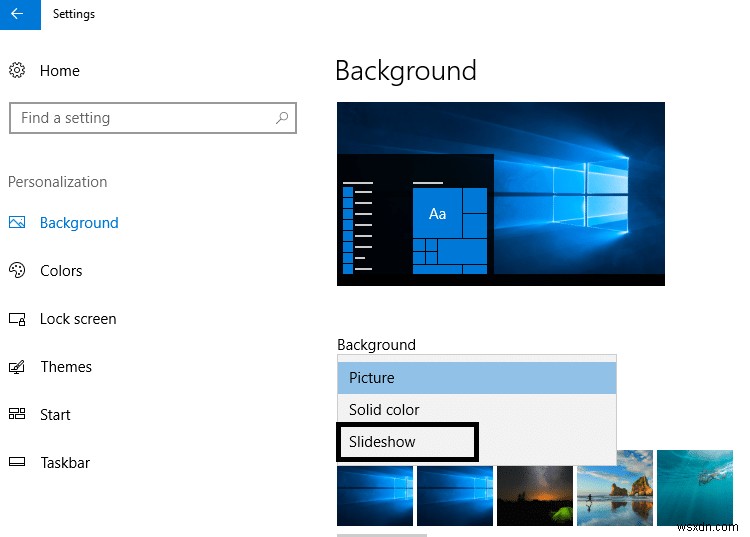 Windows 10에서 배경 화면 슬라이드 쇼를 활성화하는 방법 