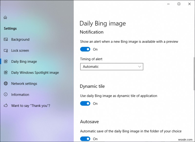 Windows 10에서 Daily Bing 이미지를 배경 화면으로 설정