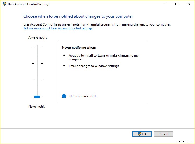 Windows 10에서 UAC(사용자 계정 컨트롤) 비활성화 