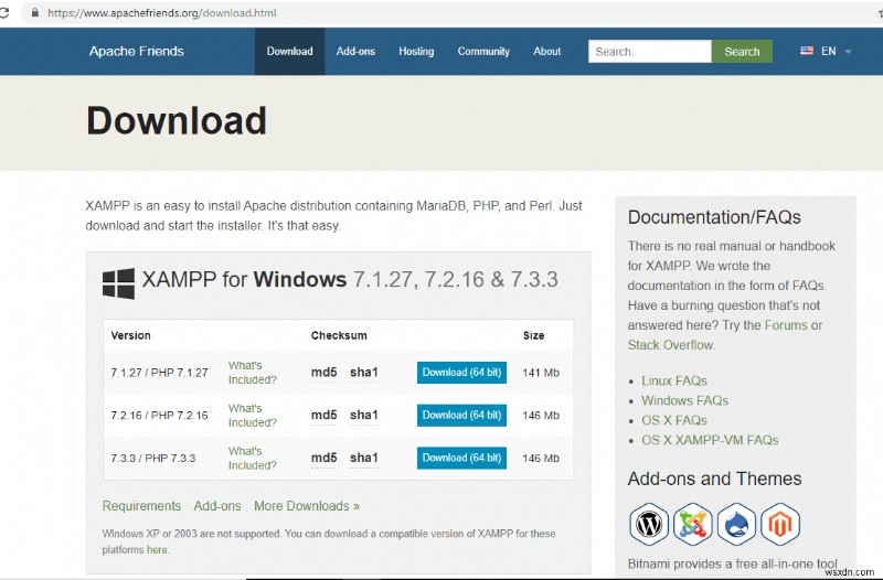 Windows 10에서 XAMPP 설치 및 구성