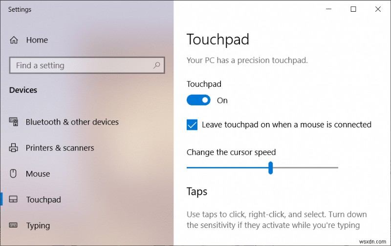 Windows 10에서 마우스가 연결된 경우 터치패드 비활성화