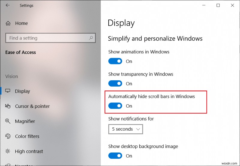 Windows 10 스토어 앱에서 항상 스크롤 막대 표시