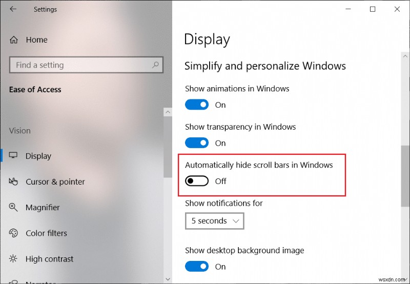 Windows 10 스토어 앱에서 항상 스크롤 막대 표시