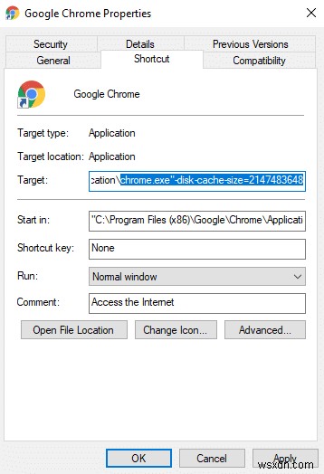 Windows 10에서 Chrome 캐시 크기 변경 