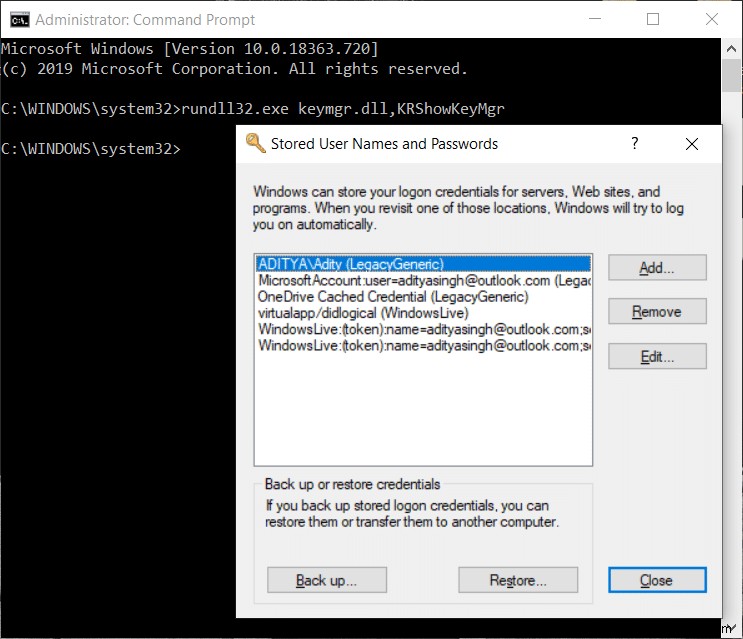 Windows 10에서 저장된 암호를 찾는 방법 