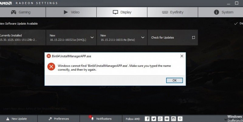 AMD 오류 수정 Windows에서 Bin64를 찾을 수 없음 –Installmanagerapp.exe 