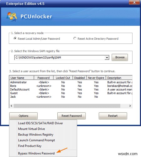 PCUnlocker로 Windows 10 잊어버린 암호 복구 