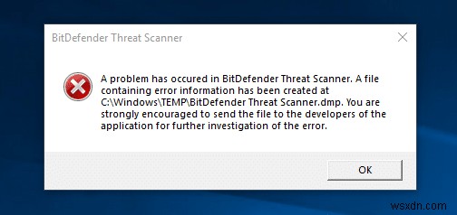 BitDefender 위협 스캐너에서 문제가 발생했습니다 