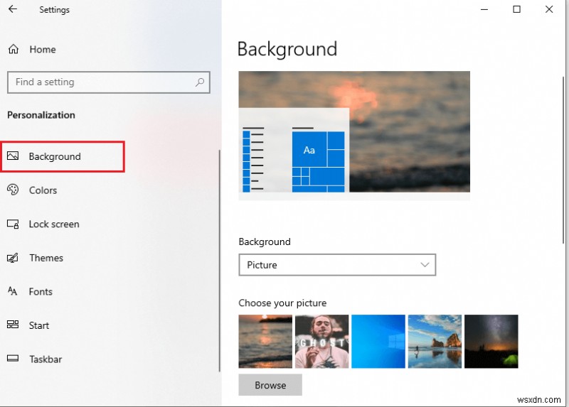 Windows 10에서 검은 바탕 화면 배경 수정 