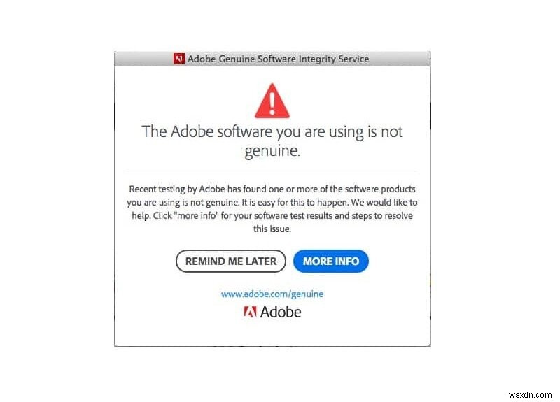사용 중인 Adobe 소프트웨어 수정은 정품이 아닙니다. 
