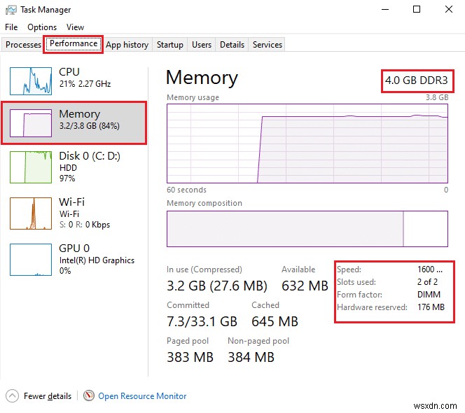 Windows 10에서 RAM 속도, 크기 및 유형을 확인하는 방법 