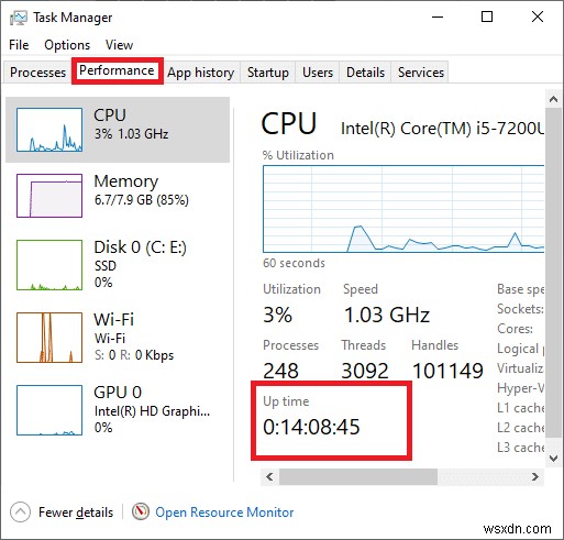 Windows 10에서 시스템 가동 시간을 확인하는 방법 