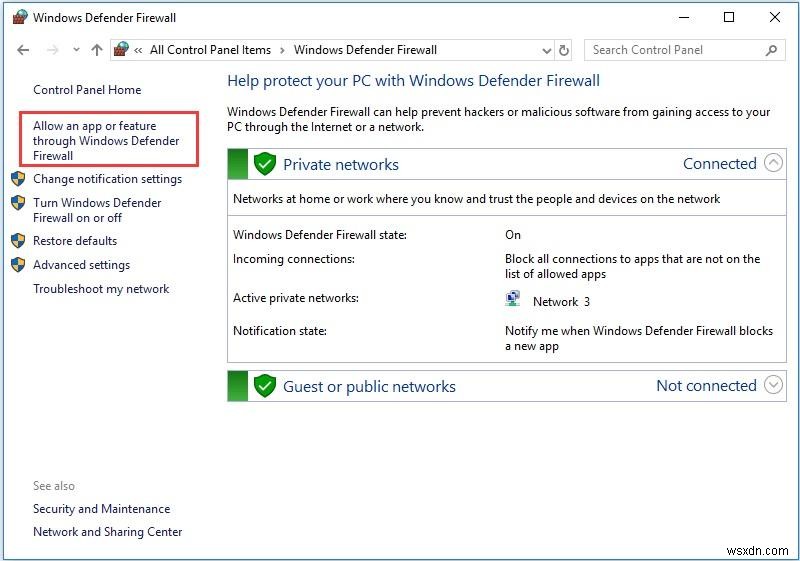 Windows Defender 방화벽에서 프로그램을 차단 또는 차단 해제하는 방법