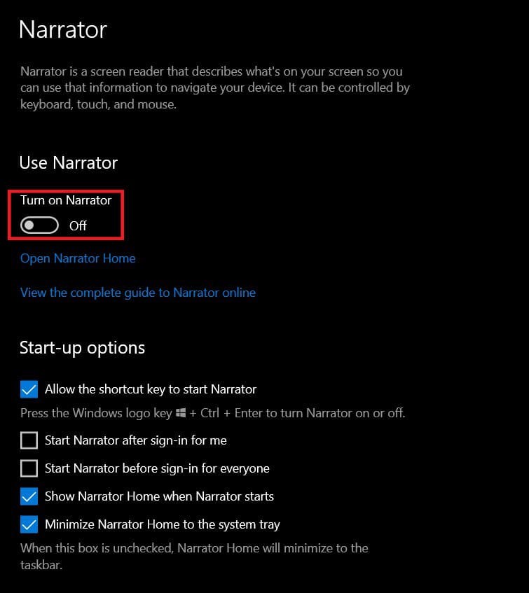 Windows 10에서 내레이터 음성을 끄는 방법
