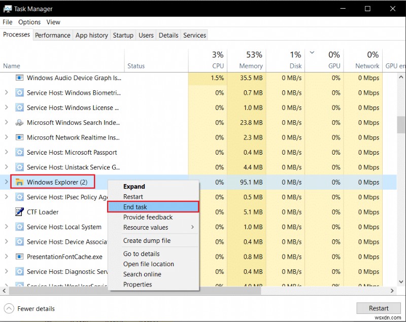 Windows 10 작업 표시줄 아이콘 누락 수정 