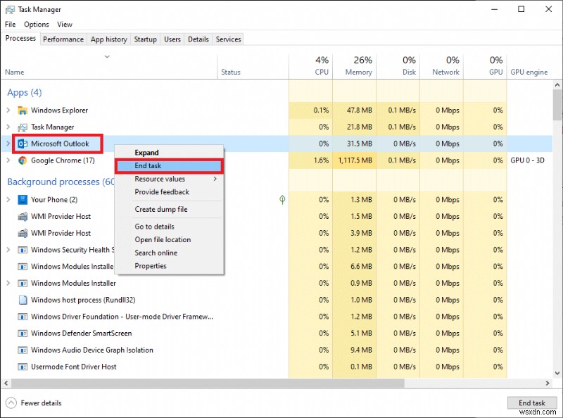 Windows 10에서 Outlook 앱이 열리지 않는 문제 수정 