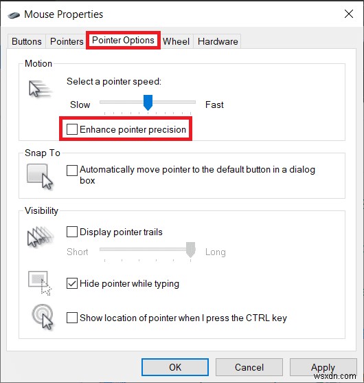 Windows 10에서 마우스 가속을 비활성화하는 방법