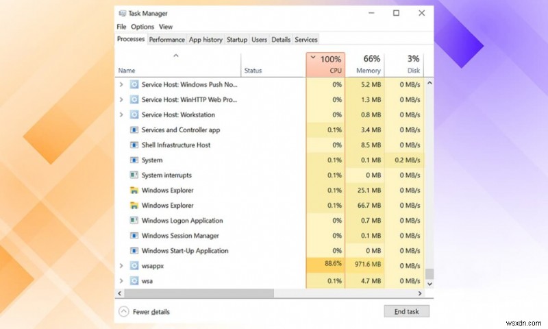 Windows 10에서 WSAPPX 높은 디스크 사용량 수정 