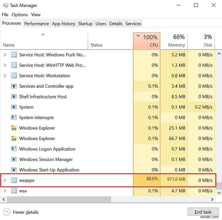 Windows 10에서 WSAPPX 높은 디스크 사용량 수정 