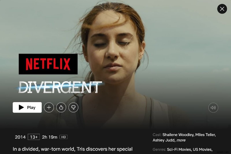 Divergent가 Netflix에 있습니까?
