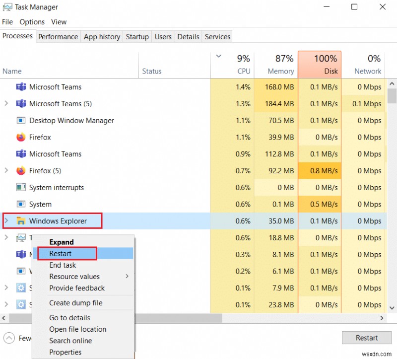 Windows 10에서 파일 탐색기가 응답하지 않는 문제 수정 