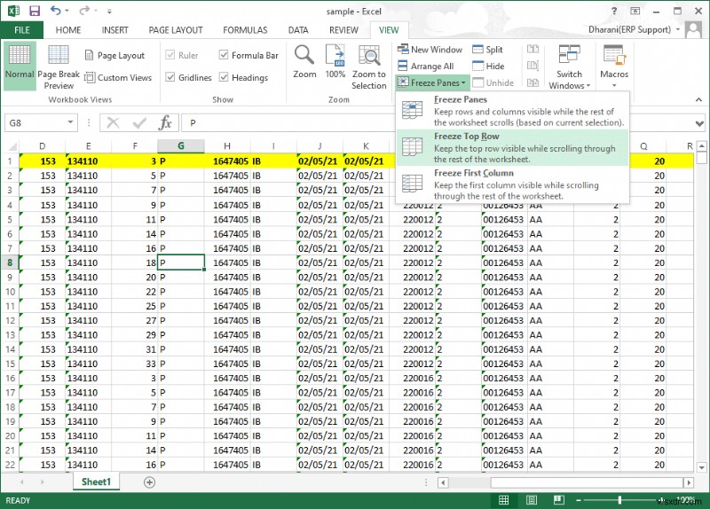Excel에서 행과 열을 고정하는 방법