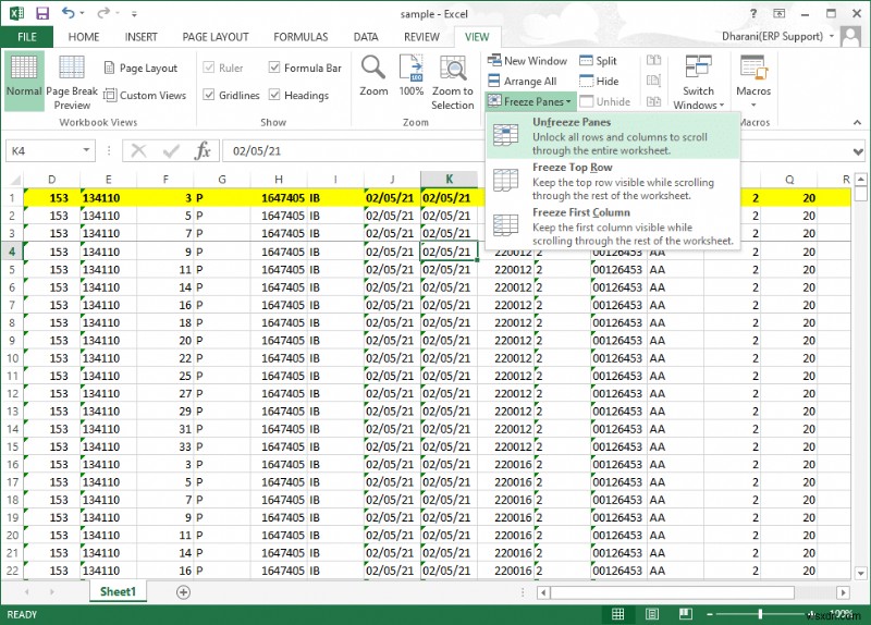 Excel에서 행과 열을 고정하는 방법