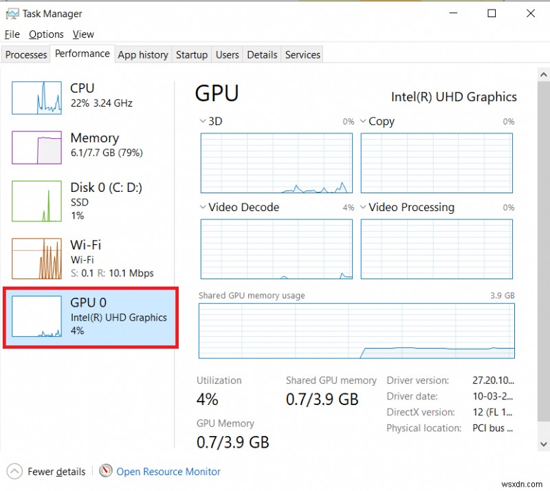 Windows 10의 VRAM 용량을 확인하는 방법
