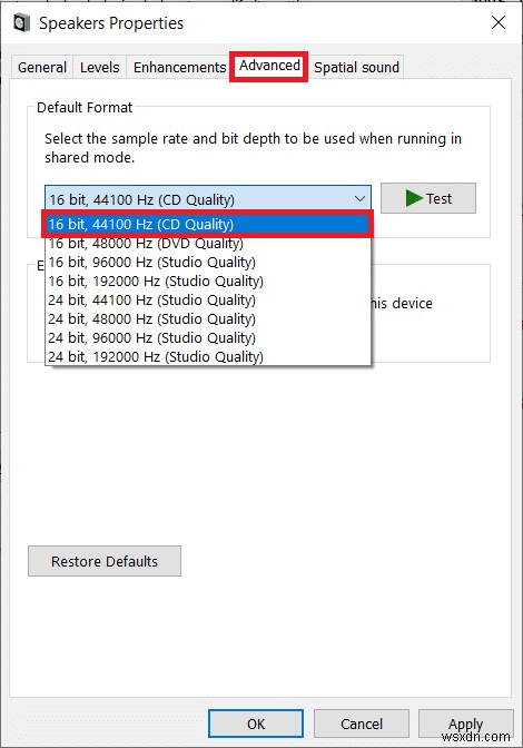 Windows 10 오디오 딱딱거리는 소리 수정 