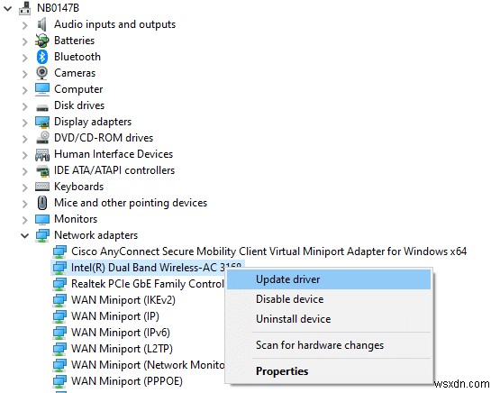 Windows 10에서 WiFi 옵션이 표시되지 않는 문제 수정 