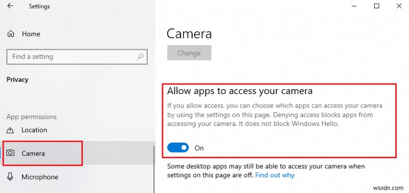Windows 10에서 다른 앱에서 사용 중인 카메라 수정 