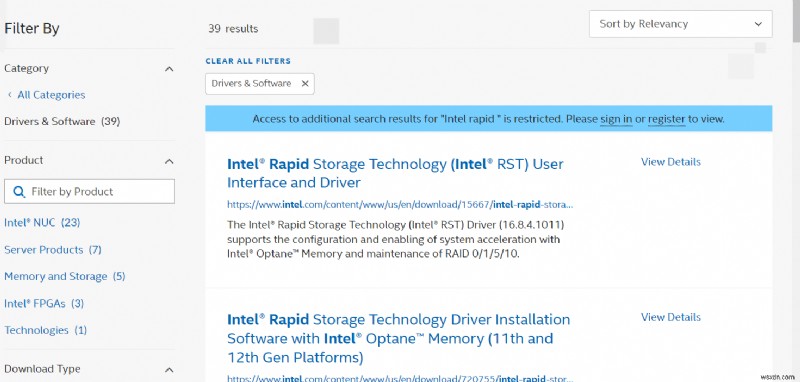 Windows 10에서 Intel RST 서비스가 실행되지 않는 문제 수정