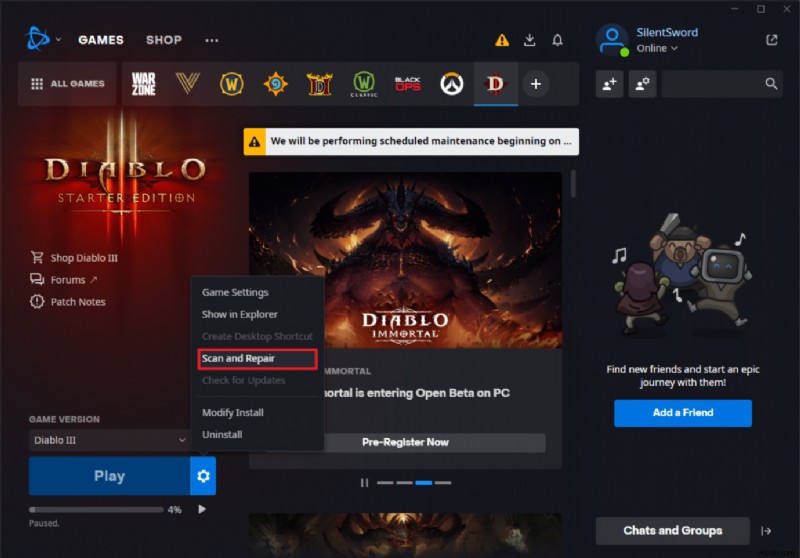 Windows 10에서 Diablo 3 오류 코드 1016 수정 