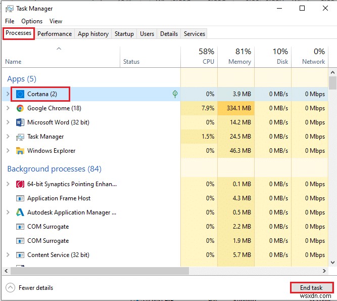 Windows 10에서 Cortana가 메모리를 차지하는 문제 수정 