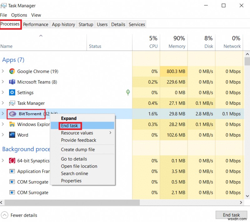 프로세스가 액세스할 수 없는 BitTorrent 오류 수정