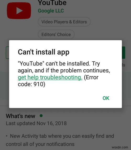 Google Play 스토어에서 앱을 설치할 수 없음 오류 코드 910 수정