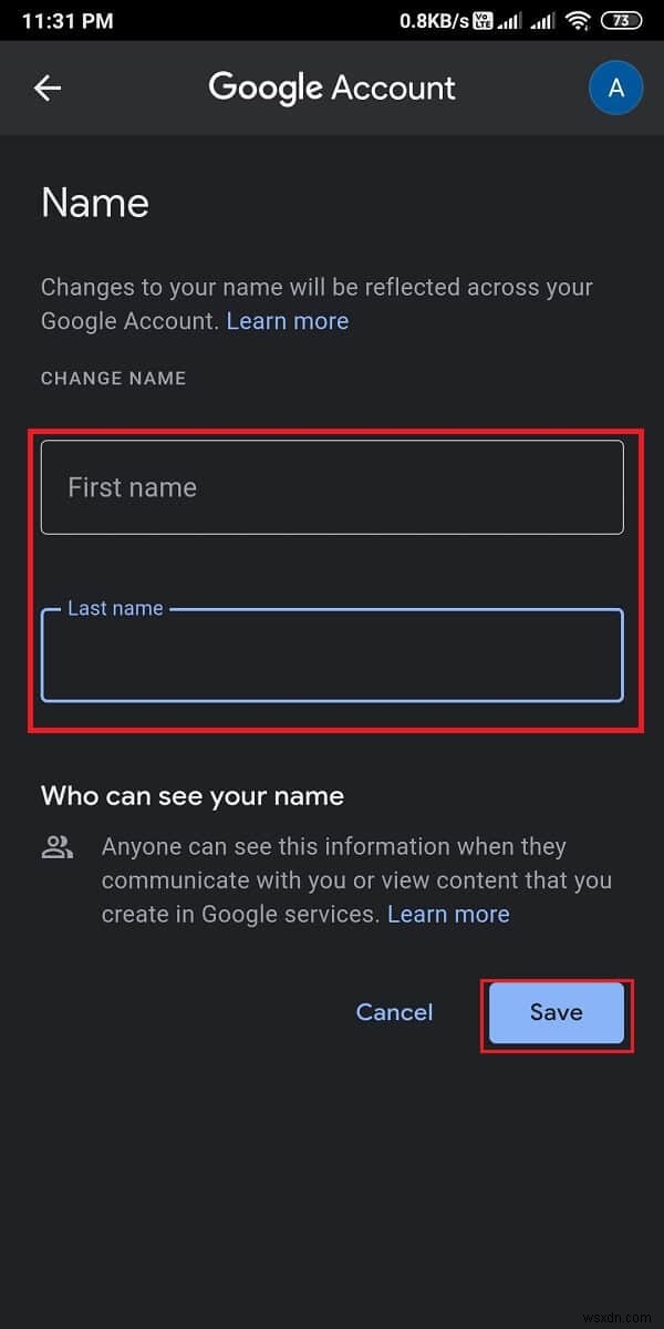 Google 계정에서 이름, 전화번호 및 기타 정보 변경