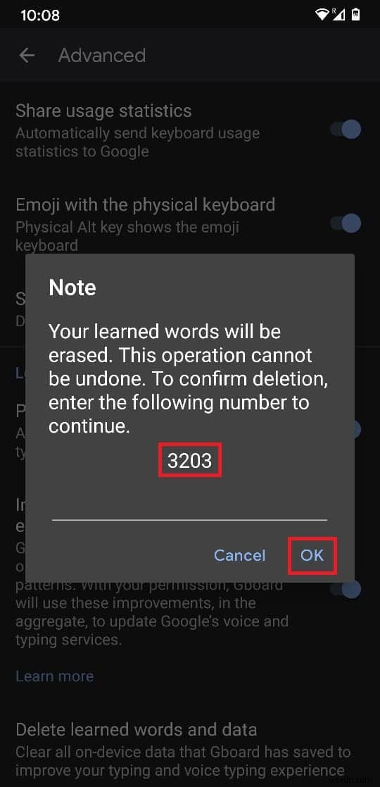 Android의 키보드에서 학습한 단어를 삭제하는 방법